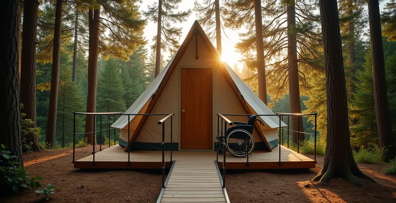 Accessible oTENTik accommodation with ramp in Canadian forest