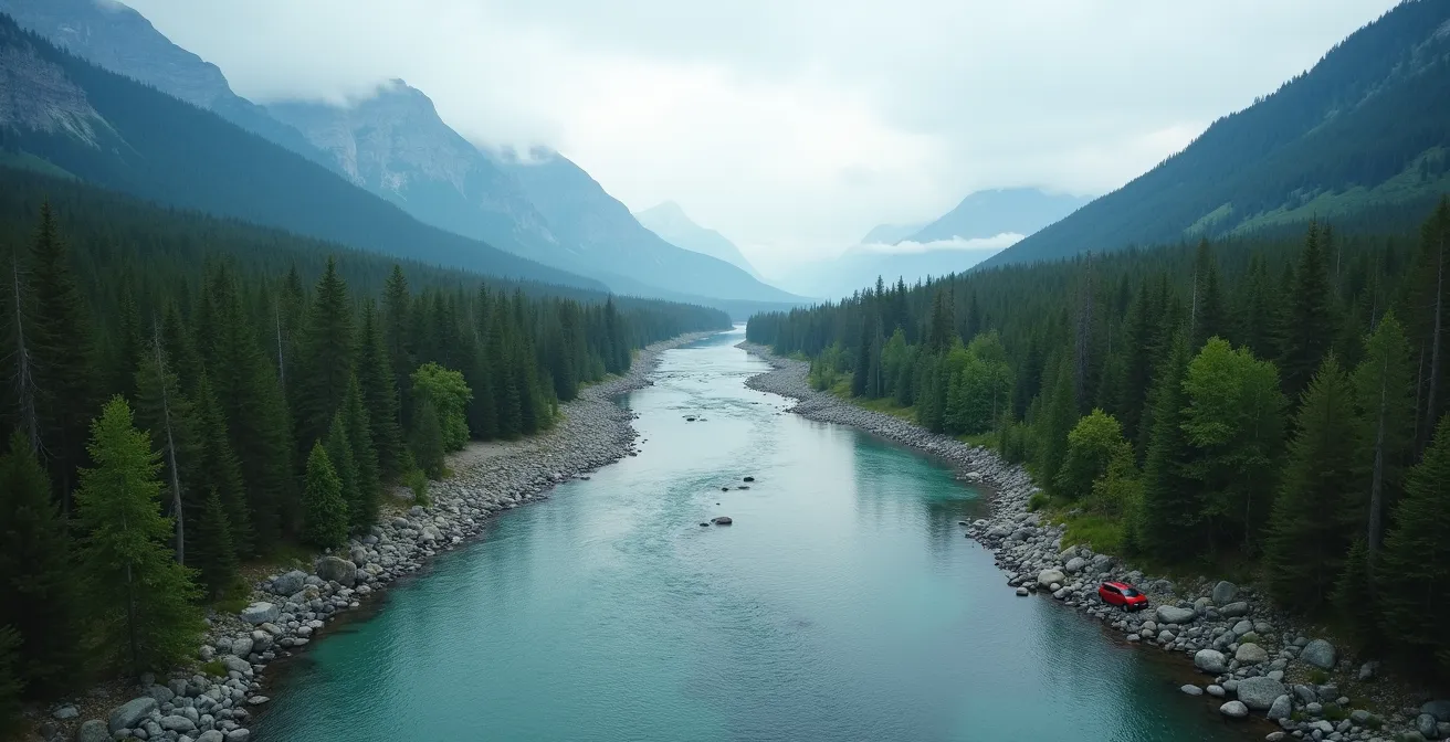 Aerial view showing the boundary between national and provincial parks in Canadian Rockies