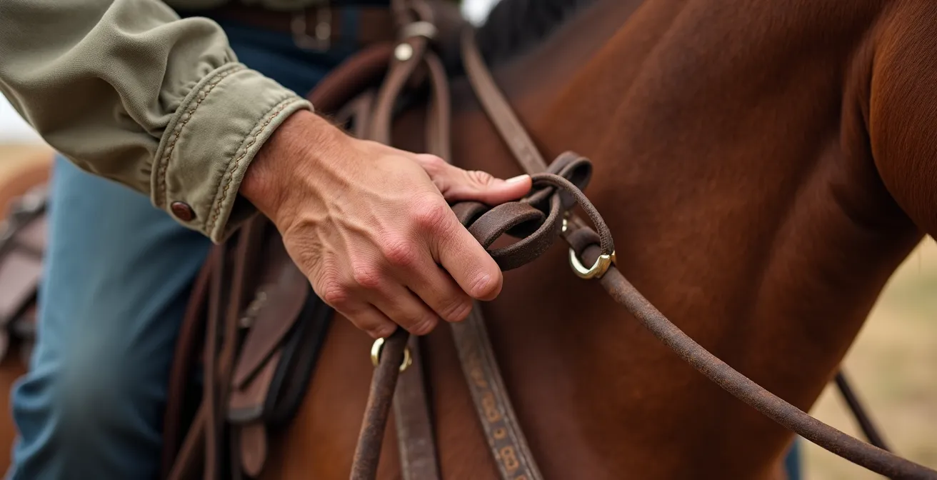 Close-up of a working Quarter Horse responding to subtle cues during cattle work