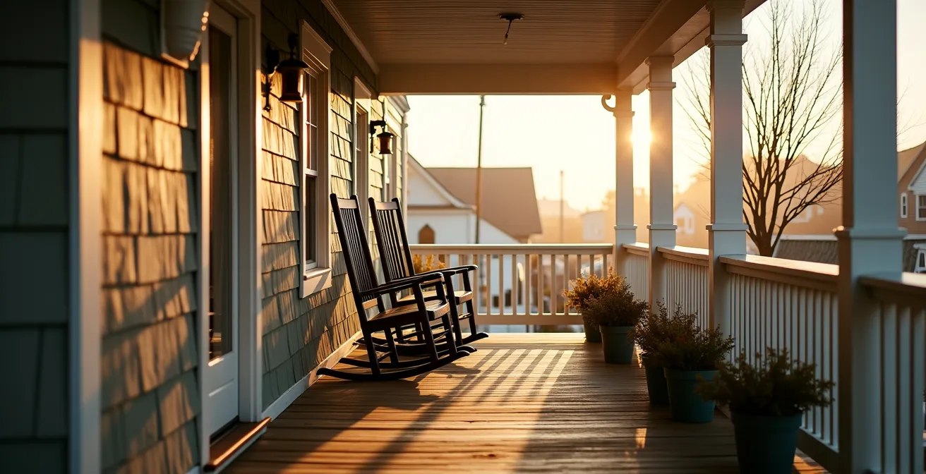 Traditional Maritime bed and breakfast with welcoming porch overlooking fishing village