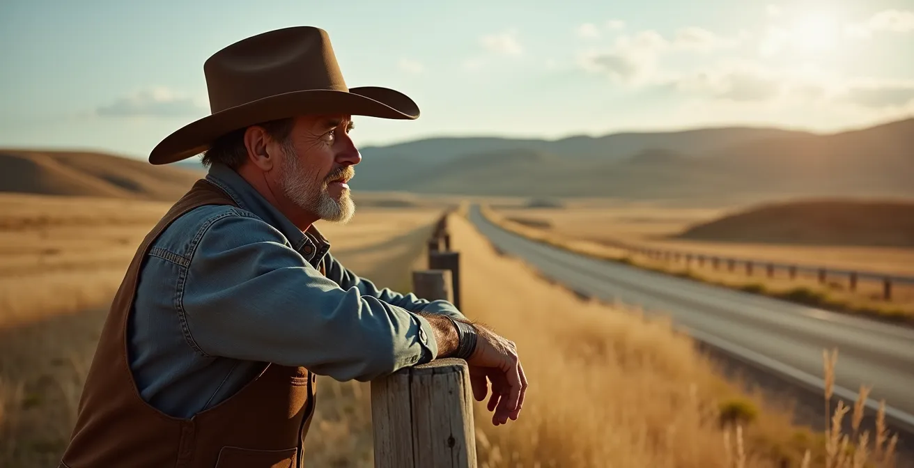 Scenic view of Highway 22 winding through Alberta foothills with ranch fencing