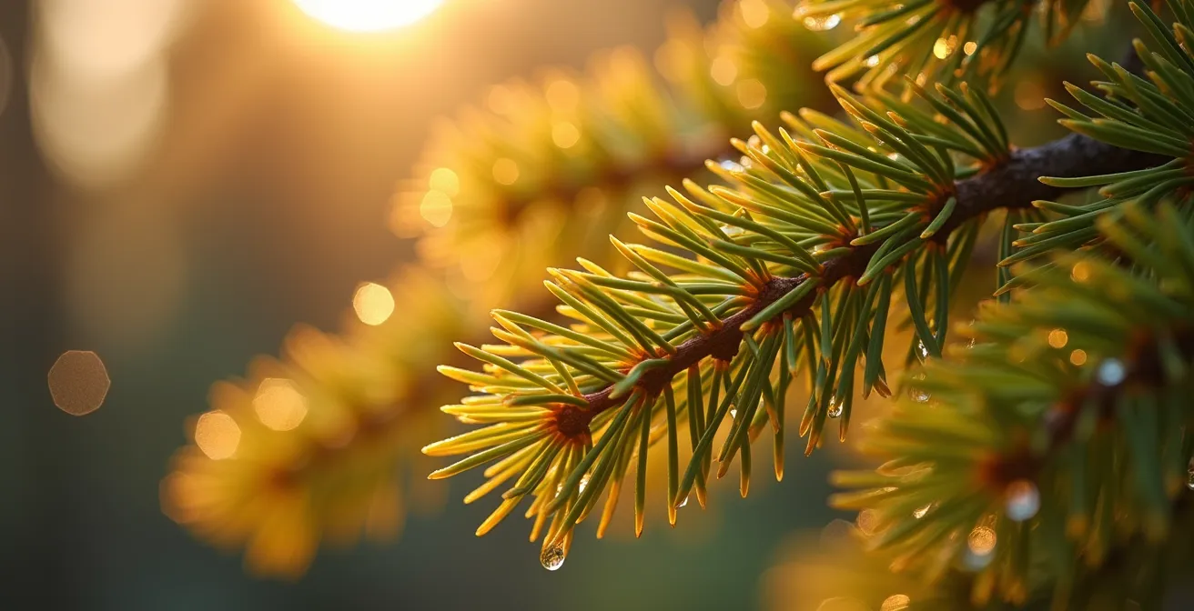 Golden larch trees in autumn with Ten Peaks mountain range in background